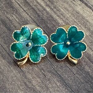 Four Leaf Clover Gold and Green Enamel Earrings